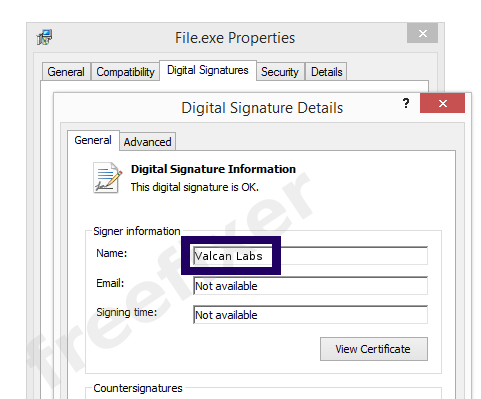 Screenshot of the Valcan Labs certificate